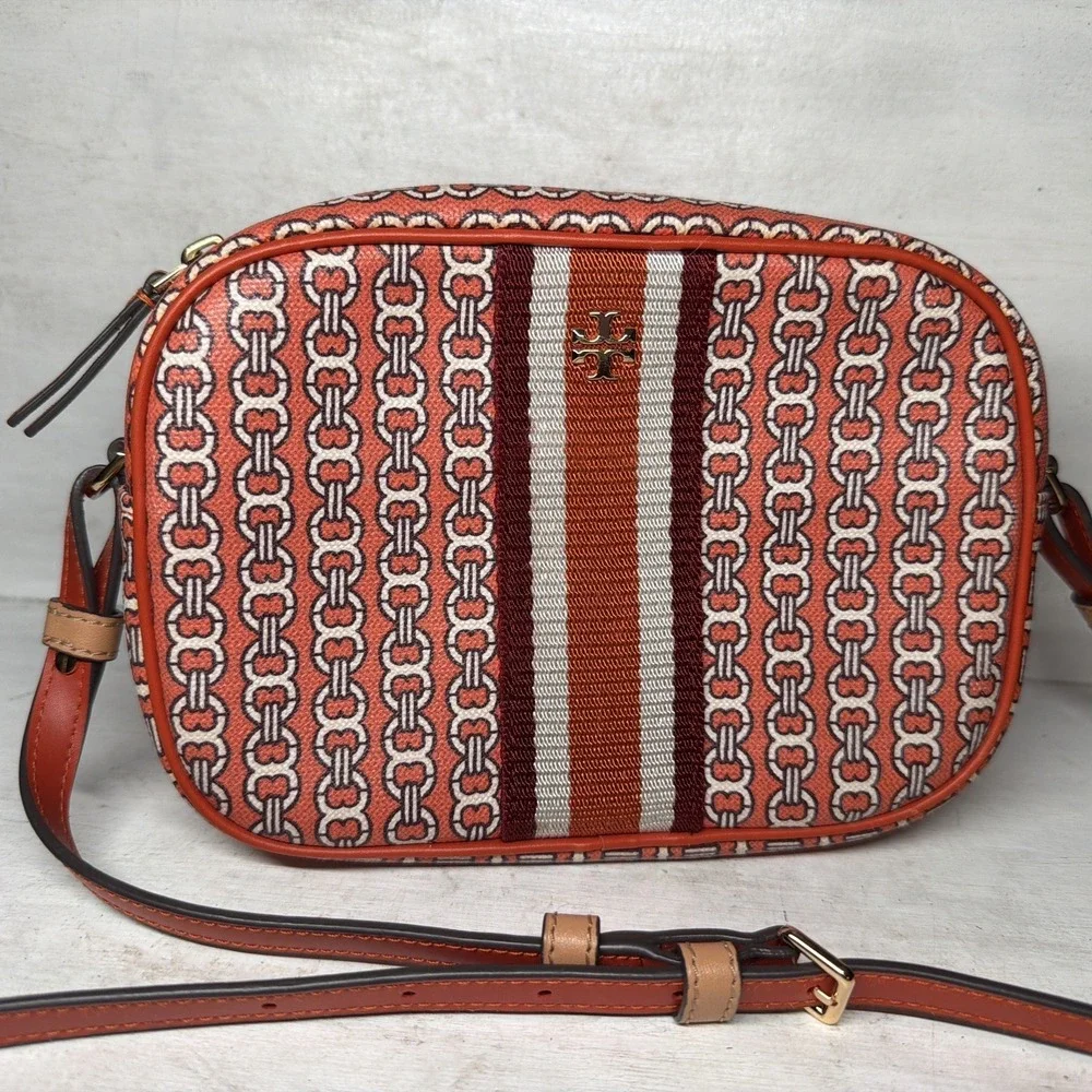 Tory Burch Gemini Link in Canyon Orange Crossbody Bag EUC